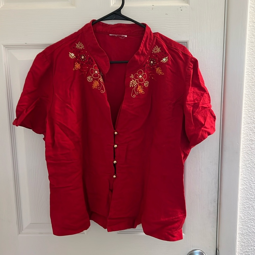 Vintage red embroidered blouse